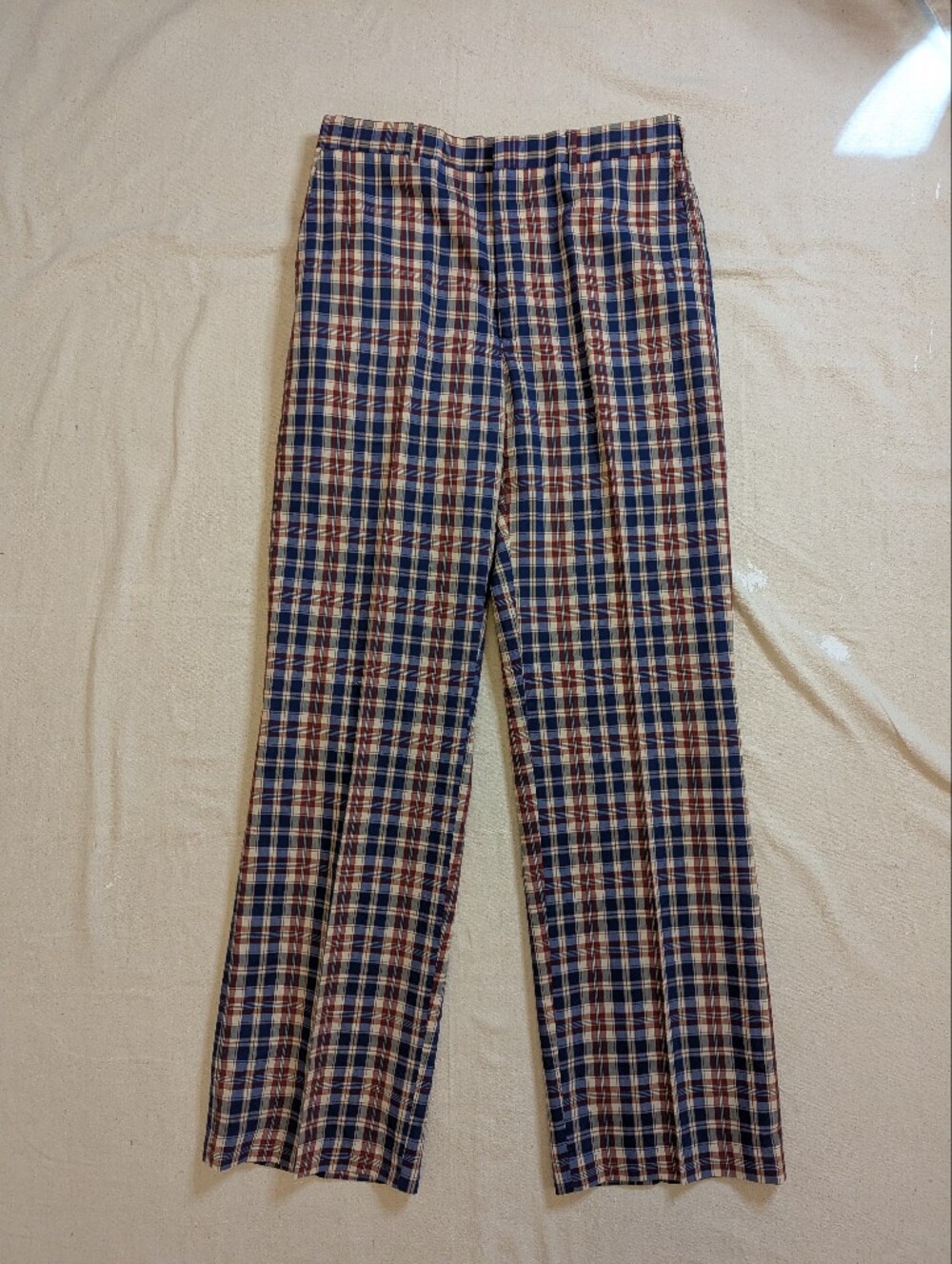Vintage 70s/80s Men's Navy and Dark Red Plaid Casual Golf Pants